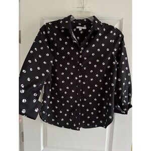 Chico’s Blouse Long Sleeve Women’s Size 1 Small Cotton Button-up Polka Dot‎